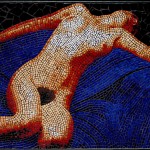 nude mosaic of a woman in reclining position made from ceramic as a mural