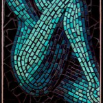 nude figure in mosaic in aqua shades